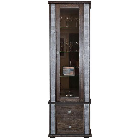 Шкаф с витриной «Тунис» П6.343.0.19 (П343.19-1Ш), Основной материал: массив дуба, Цвет: Слоновая кость с золочением