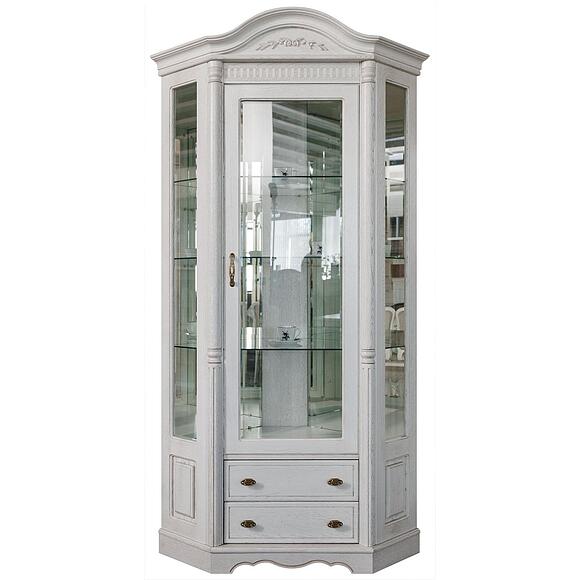 Шкаф-витрина угловая «Паола» БМ2.671.0.07(2115), Основной материал: массив дуба, Цвет: Розовый пепел