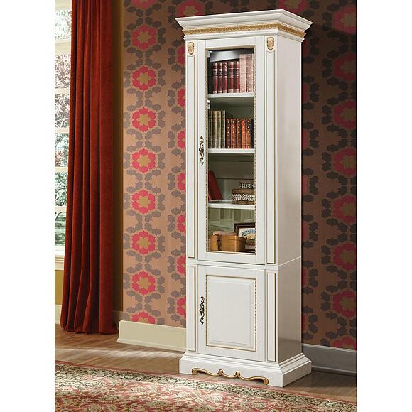 Шкаф комбинированный «Милана 1Д» П4.265.2.08(396.08), Основной материал: массив дуба, Цвет: Слоновая кость с золочением