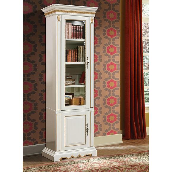 Шкаф комбинированный «Милана 1Д» П4.265.2.08-01(396.08-01), Основной материал: массив дуба, Цвет: Слоновая кость с золочением