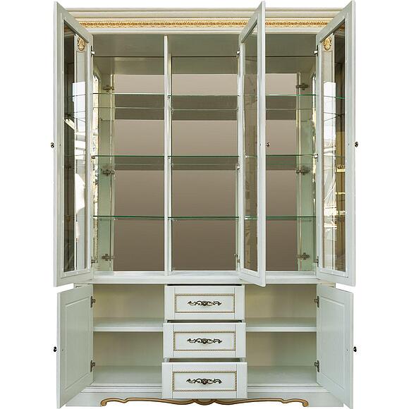 Шкаф комбинированный «Милана 3С» П4.265.2.14(396.14), Основной материал: массив дуба, Цвет: Слоновая кость с золочением