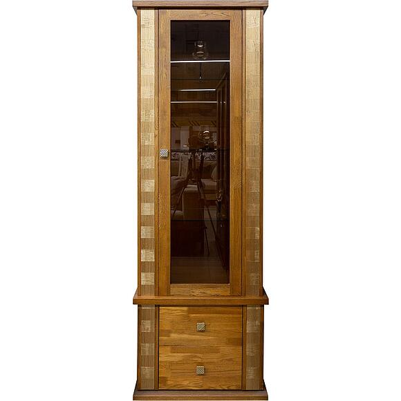 Шкаф с витриной «Тунис» П6.343.0.19 (П343.19-1Ш), Основной материал: массив дуба, Цвет: дуб рустикаль с золочением