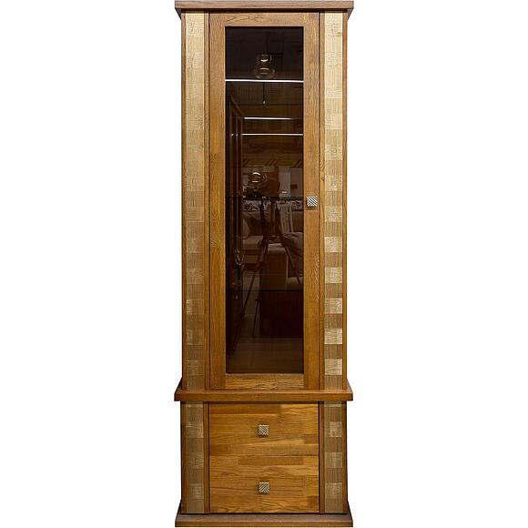 Шкаф с витриной «Тунис» П6.343.0.19-01 (П343.19Ш), Основной материал: массив дуба, Цвет: дуб рустикаль с золочением