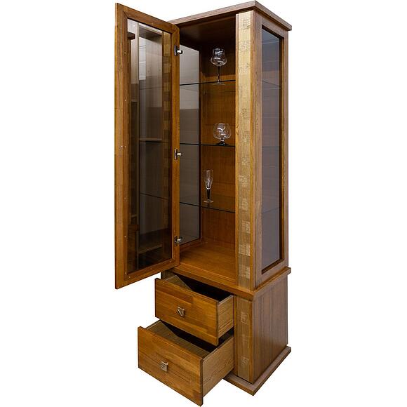 Шкаф с витриной «Тунис» П6.343.0.19-01 (П343.19Ш), Основной материал: массив дуба, Цвет: дуб рустикаль с золочением