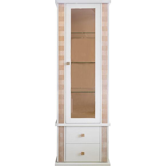 Шкаф с витриной «Тунис» П6.343.0.19 (П343.19-1Ш), Основной материал: массив дуба, Цвет: Слоновая кость с золочением