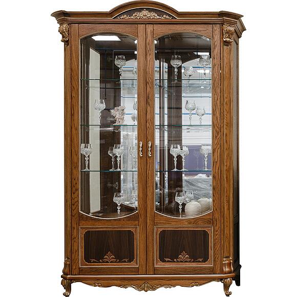 Шкаф-витрина 2д «Альба» П4.485.0.05 (П485.05), Основной материал: массив дуба, Цвет: Палисандр с золочением (4J4A5863.jpg) Шкаф-витрина 2д «Альба» П4.485.0.05 (П485.05), Основной материал: массив дуба, Цвет: Палисандр с золочением