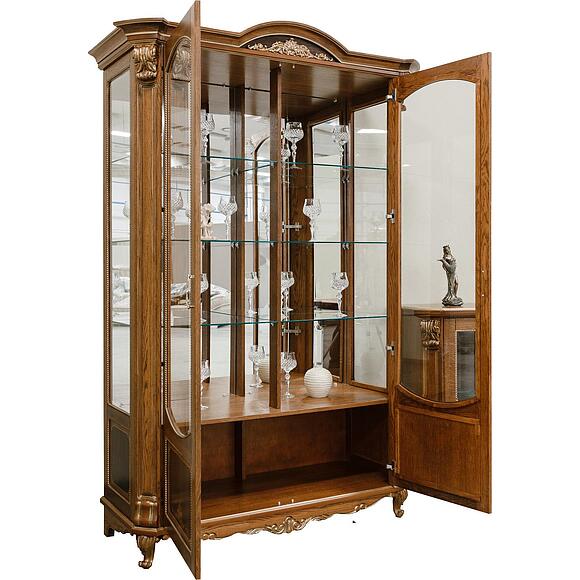 Шкаф-витрина 2д «Альба» П4.485.0.05 (П485.05), Основной материал: массив дуба, Цвет: Палисандр с золочением (Alba_5_p-48505_shkaf_s_vetrinoi_palisandr_s_zolocheniem.jpg) Шкаф-витрина 2д «Альба» П4.485.0.05 (П485.05), Основной материал: массив дуба, Цвет: Палисандр с золочением