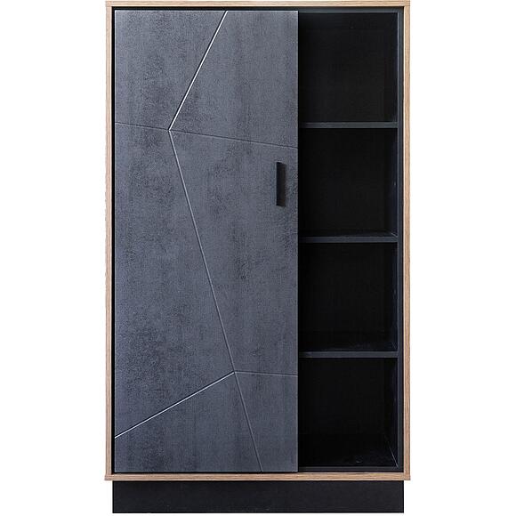 Шкаф «Лайн» П6.619.0.04 (П619.04), Основной материал: ЛДСП, Цвет: Камень серый/Дуб вотан/Чёрный (4J4A4487.jpg) Шкаф «Лайн» П6.619.0.04 (П619.04), Основной материал: ЛДСП, Цвет: Камень серый/Дуб вотан/Чёрный