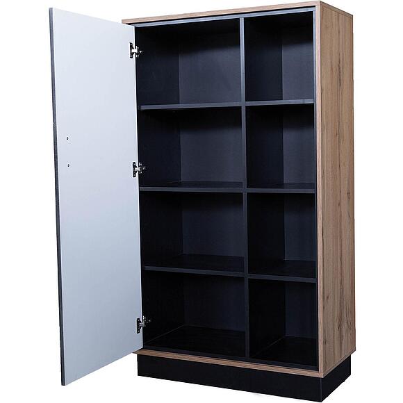 Шкаф «Лайн» П6.619.0.04 (П619.04), Основной материал: ЛДСП, Цвет: Камень серый/Дуб вотан/Чёрный (4J4A4495.jpg) Шкаф «Лайн» П6.619.0.04 (П619.04), Основной материал: ЛДСП, Цвет: Камень серый/Дуб вотан/Чёрный