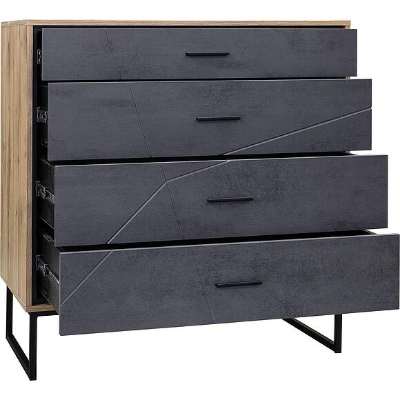 Комод «Лайн» П6.619.1.11 (П620.11), Цвет: Камень серый/Дуб вотан/Чёрный (4J4A1224-kopiya.jpg) Комод «Лайн» П6.619.1.11 (П620.11), Цвет: Камень серый/Дуб вотан/Чёрный