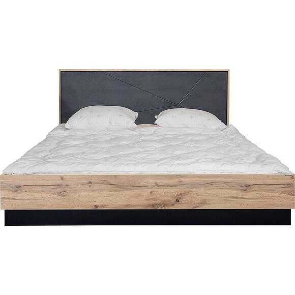 Кровать двойная «Лайн», Основной материал: ЛДСП+МДФ, Цвет: Камень серый/Дуб вотан/Чёрный, Спальное место: 2000x1600 мм, Размер: 2142х1676х950 (4J4A121311.jpg) Кровать двойная «Лайн», Основной материал: ЛДСП+МДФ, Цвет: Камень серый/Дуб вотан/Чёрный, Спальное место: 2000x1600 мм, Размер: 2142х1676х950