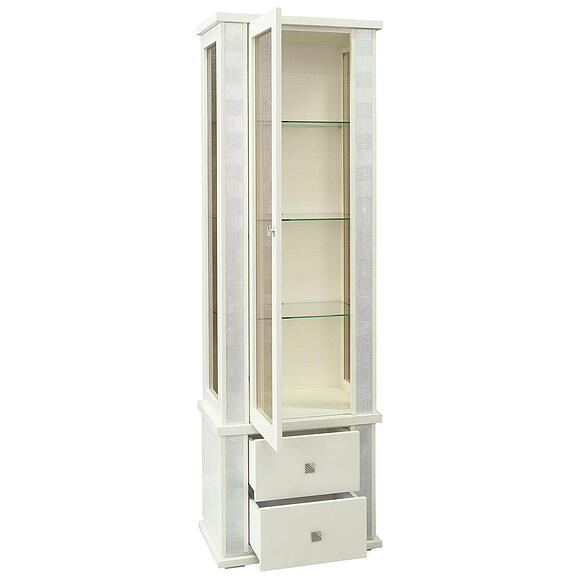 Шкаф с витриной «Тунис» П6.343.0.19-01 (П343.19Ш), Основной материал: массив дуба, Цвет: Слоновая кость с серебром