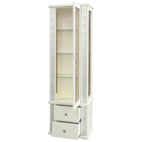 Шкаф с витриной «Тунис» П6.343.0.19 (П343.19-1Ш), Основной материал: массив дуба, Цвет: Слоновая кость с серебром