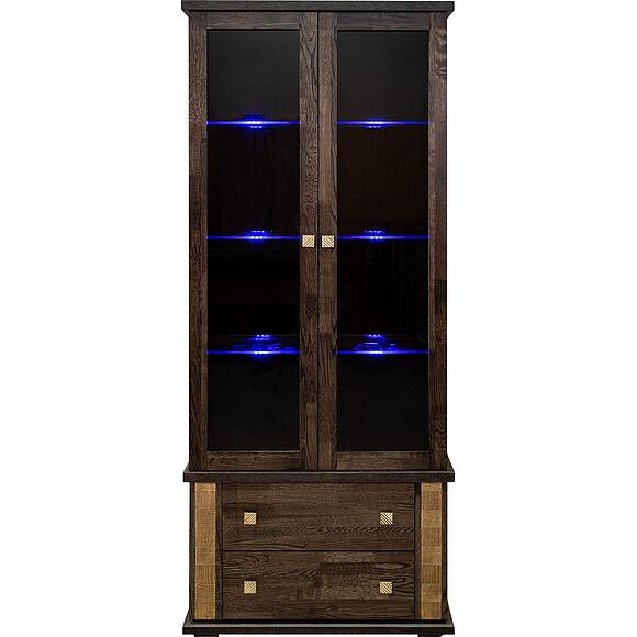 Шкаф с витриной «Тунис» П6.343.0.22 (П343.22Ш), Основной материал: ДСП+шпон, Цвет: Венге c золочением