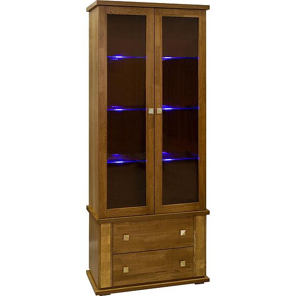 Шкаф с витриной «Тунис» П6.343.0.22 (П343.22Ш), Основной материал: ДСП+шпон, Цвет: дуб рустикаль с золочением