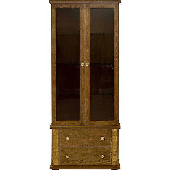 Шкаф с витриной «Тунис» П6.343.0.22 (П343.22Ш), Основной материал: ДСП+шпон, Цвет: дуб рустикаль с золочением