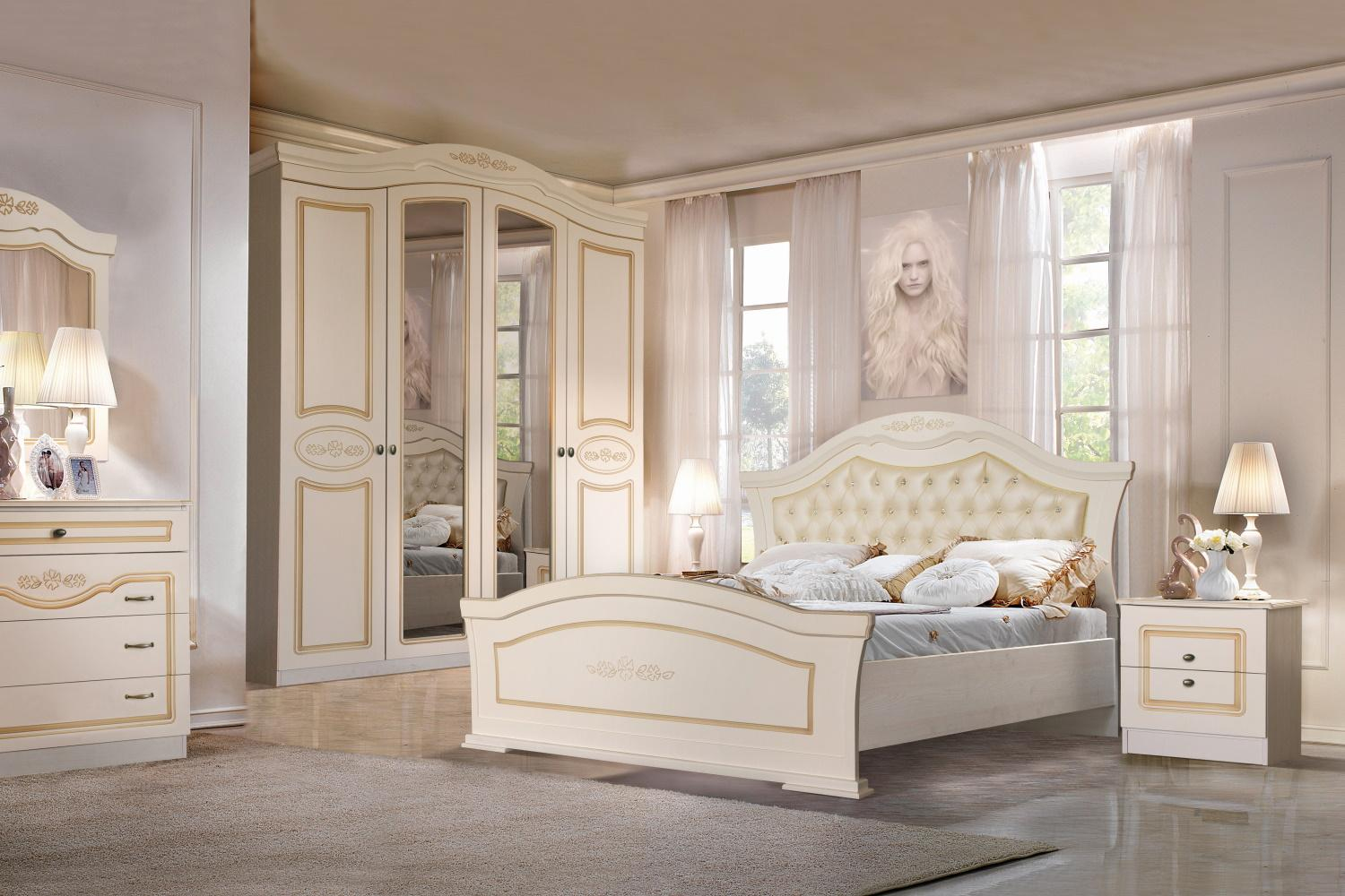 Белорусская спальня Луиза белая эмаль с серебряной патиной 1